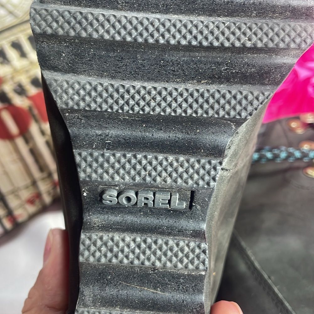 Sorel Conquest Waterproof Wedge BootsWomen's Leather Olive-Dark Grey Size 6 - Picture 14 of 15